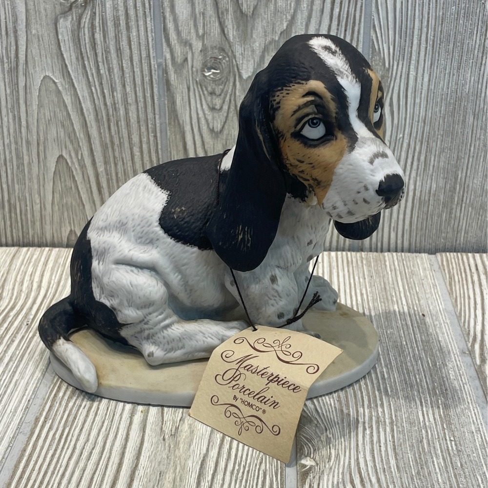 Homco Masterpiece Porcelain Basset Hound Puppy Figurine Vintage 1983 Dog Statue